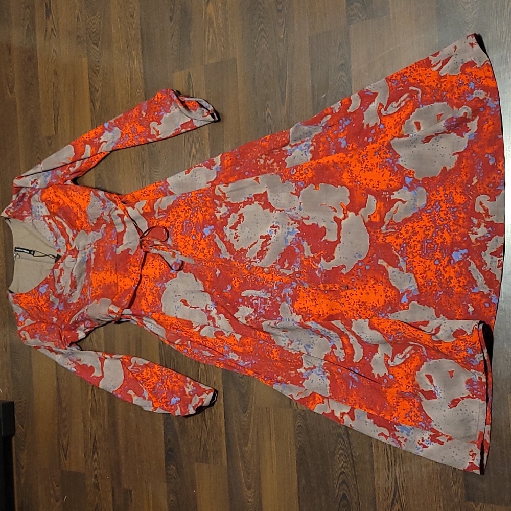 W118 by Walter Baker Red Abstract Raquel Dress Long Sleeve Dress Sz L